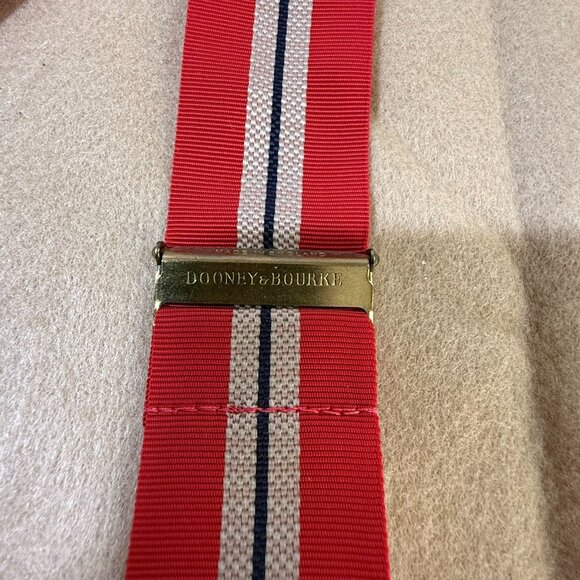 Vintage Dooney & Bourke Red Striped Suspenders Leather Button Loop Braces - Picture 3 of 3